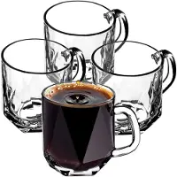 Kadax Glazen met handvat voor thee en koffie, theeglazen van dik glas, glazen kopjes voor koude en warme dranken, glazenset voor thee, koffie, water (Frida 300 ml/set van 4)