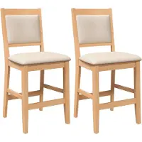 vidaXL Barkruk met kussen, 2 stuks, naturel, massief rubberhout