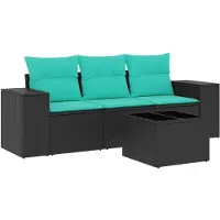 vidaXL 4-delige tuinbankset met kussens, zwart polyrotan