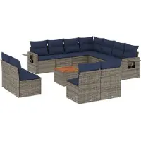 vidaXL 12-delige tuinbankset met kussens, grijs polyrotan