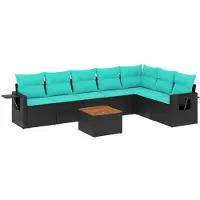 vidaXL 8-delige tuinbankset met kussens, zwart polyrotan