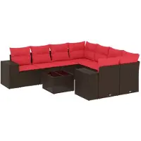 vidaXL 9-delige tuinbankset met kussens, bruin polyrotan