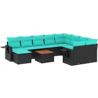 vidaXL 11-delige tuinbankset met kussens, zwart polyrotan