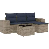 vidaXL 5-delige tuinbankset met kussens, grijs polyrotan