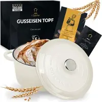 Chefarone Gietijzeren Pan 3.5L - PFAS vrij - Braadpan Inclusief Deksel - Geschikt Voor Alle Warmtebronnen - Geëmailleerd Creme Wit