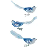 Krebs Kerst vogels - 3x stuks - op clip - blauw - 11 cm - glas - kerstversiering vogeltjes - Decoratievogeltjes - Kerstboomversiering