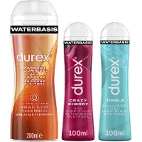 Durex - 3 Glijmiddelen - Voor Een Sensuele Aanraking - Waterbasis - Tingle 100ml- Massage Ylang Ylang 2 in 1 200ml - Crazy Cherry 100ml