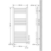 LuxeBath Elektrische badkamerradiator met verwarmingselement 1200W 500x1200 mm Chroom gebogen zijaansluiting & thermostaat