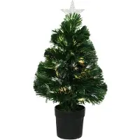 Everlands Fiber optic kerstboom/kunst kerstboom met verlichting en ster piek 60 cm - Kunstkerstboom