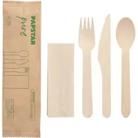 Papstar Bestecksets "pure" : Messer Gabel Löffel Serviette in Papierbeutel