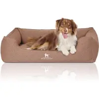 Knuffelwuff orthopedisch hondenbed Leano van velours handgeweven karakter oversized XXXL 155 x 105cm lichtbruin