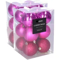 Christmas Decoration kerstballen - 24x - 6 cm - fuchsia roze - kunststof - kerstversiering