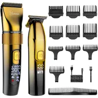 Hatteker Professionele Tondeuse Set – Haartrimmer & Baardtrimmer voor Heren – T-Blade Precisietrimmer – IPX7 Waterdicht – Goud