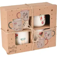 Koopman Kerstbeker Set 200ML - Set van 4 in Geschenkverpakking - 4 Kerst Prints - Geschikt voor Glühwein