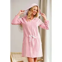 Doctor Nap Velours Badjas Dames Met Capuchon Rits en Zakken SWO.1008 Papaya 36 / S