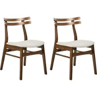 Beliani CYNTHIANA - Eetkamerstoel set van 2 - Lichtbeige - Donker hout/Stof