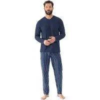 Mey Pyjama lang 'Straight' blauw / donkerblauw / wit