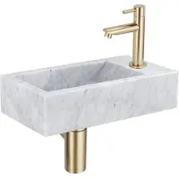 Saniclass Fuente fonteinset - 40x22 - 1 kraangat - rechts - marmer - fonteinkraan messing geborsteld - wit SW696238/SW696208/SW696218/SW728223