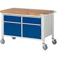 RAU Werkbank serie 8466, verrijdbaar, 2 schuifladen, 2 deuren, B 1250 x D 700 X H 880 mm