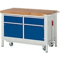 RAU Werkbank serie 8466, neerlaatbaar, 2 schuifladen, 2 deuren, B 1250 x D 700 x H 880 mm