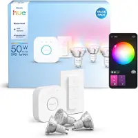 Philips Hue Essential White and Color Starter Pack GU10 3-pack + Bridge + Dimmer