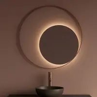 Gliss Design Spiegel kosmos koper rose rond met frame en indirecte led verlichting 100 cm