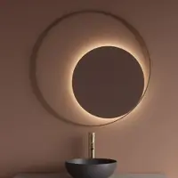 Gliss Design Spiegel kosmos mat goud rond met frame en indirecte led verlichting 140 cm