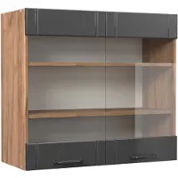 Vicco Fame-Line Glazen keukenkast – 80 cm Donkergrijs