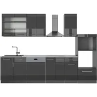 Vicco Complete keukeneenheid Fame-Line Antraciet Hoogglans 300 cm met hoge kast, WB Marmer, Model 56939