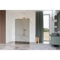 FortiFura Galeria Vrijstaande Inloopdouche - 180x200cm - Rookglas - antikalk - 8mm veiligheidsglas - wandsteunen - Geborsteld koper PVD (Koper) SW927772 2x/SW797943