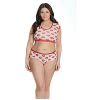 Coquette (All) Crop Top & Short met Lipprint - Plus Size