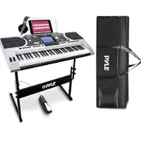 Pyle Keyboard, Elektrische Piano- Elektronisch Digitale Piano- Draagbaar Muziekkeyboard - 61 Toetsen Keyboard - Sustainpedaal, Hoofdtelefoon, Weerbestendige Tas,Kruk en Standaard