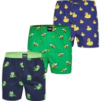 Happy Shorts X heren wijde boxershort met binnenbroek kikker/eend/bij print 3-pack