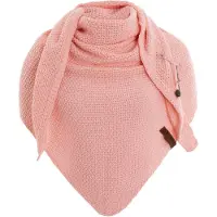Knit Factory Coco Gebreide Omslagdoek - Driehoek Sjaal Dames - Dames sjaal - Wintersjaal - Stola - Wollen sjaal - Blossom Pink - Roze - 190x85 cm - Inclusief sierspeld