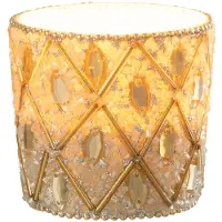 J-Line theelichthouder - glas/kralen - wit/goud - small