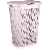 PlasticForte Wasmand Ventilation - met deksel - roze - kunststof - 51 liter - 43 x 35 x 61 cm - Badkamer - Wasgoed - Nieuw design - Zeer stevig