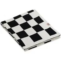 Knit Factory Caro Gebreid Plaid - Woondeken - plaid - Katoenen deken - Kleed - Geblokt motief - Ecru/Zwart - 160x130 cm