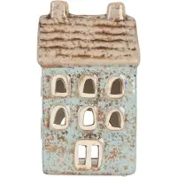 Clayre & Eef Waxinelichthouder Huis 8x7x15 cm Blauw Keramiek