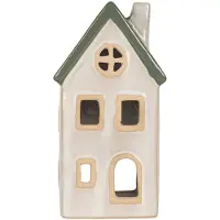 Clayre & Eef Waxinelichthouder Huis 9x8x18 cm Beige Keramiek