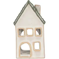 Clayre & Eef Waxinelichthouder Huis 7x7x13 cm Grijs Keramiek