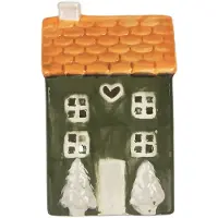 Clayre & Eef Waxinelichthouder Huis 9x8x15 cm Groen Keramiek