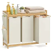 Songmics Wasmand 3 Vakken 3 x 50 L 94 x 33 x 78 cm Crèmewit – Grote Opberger