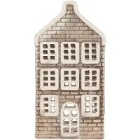 Clayre & Eef Waxinelichthouder Huis 7x7x14 cm Grijs Keramiek