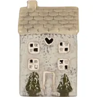 Clayre & Eef Waxinelichthouder Huis 9x8x15 cm Grijs Keramiek