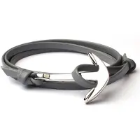 LGT JWLS Anker armband leren koord grijs met zilver