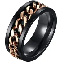 LGT JWLS Stalen herenring met Cubaanse ketting Zwart Goud-19mm