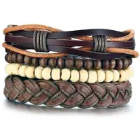 LGT JWLS Leren armbanden Set Bruin Houten Kralen