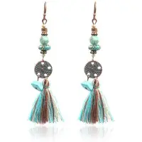 Deja Jewels Bronzen oorhangers met muntje, kwastje en turquoise stenen