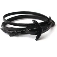 LGT JWLS Zwarte anker armband met leren koord