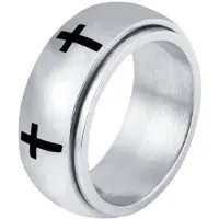 Mendes Edelstaal heren ring Spinning Cross Zilverkleurig-17mm